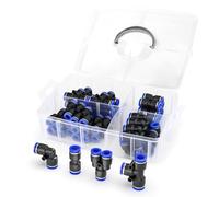 ERGAOBOY 40 pezzi blu 10 mm di diametro esterno del Raccordi a innesto rapido Kit connettori pneumatici Push to Connect Fittings, splitter + gomiti + raccordi a T + raccordi diritti