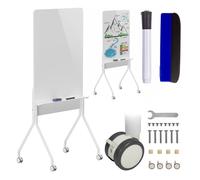 Ergo - Lavagna bianca mobile per ufficio, lavabile a secco, 119 x 79 cm, orizzontale, su un lato, con ruote bloccabili e pratico vano portaoggetti per ufficio, scuola, sala riunioni (793 x 580 x 1770