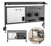 Ergo Office ER-301 - Separatore da scrivania con lavagna bianca e lavagna perforata, fissaggio con clip accessori inclusi, design ergonomico 1116 mm, carico max 10 kg (nero)