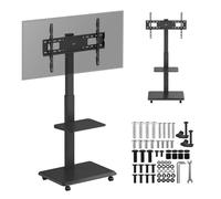 Ergo Office ER-304 B Supporto TV mobile da 37-75″ a 50 kg | VESA fino a 600×400 mm | Mensola incorporata e presa | Inclinabile e orientabile | Carrello mobile nero