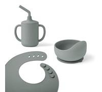 Ergobaby Set di stoviglie Basic per neonati e bambini a partire da 6 mesi, set pappa per bambini con tazza, ciotola e bavaglino, senza BPA, PVC e ftalati, Sage Green