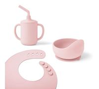 Ergobaby Set di stoviglie Basic per neonati e bambini a partire da 6 mesi, set pappa per bambini con tazza, ciotola e bavaglino, senza BPA, PVC e ftalati, Blush Pink