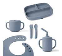 Ergobaby Set di stoviglie Deluxe per neonati e bambini a partire da 6 mesi, set pappa per bambini con 2 tazze, vassoio, bavaglino e posate, senza BPA, PVC e ftalati, Soft Blue