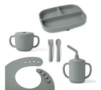 Ergobaby Set di stoviglie Deluxe per neonati e bambini a partire da 6 mesi, set pappa per bambini con 2 tazze, vassoio, bavaglino e posate, senza BPA, PVC e ftalati, Sage Green
