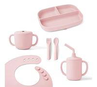 Ergobaby Set di stoviglie Deluxe per neonati e bambini a partire da 6 mesi, set pappa per bambini con 2 tazze, vassoio, bavaglino e posate, senza BPA, PVC e ftalati, Blush Pink