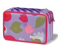 ergobag Astuccio maxi set da 40 pezzi, matite colorate e pennarelli Lyra, scomparto per monete, righello, forbici Flower PowBear - Lilla