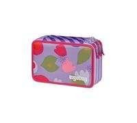 ergobag Astuccio maxi set da 40 pezzi, matite colorate e pennarelli Lyra, scomparto per monete, righello, forbici Flower PowBear - Lilla