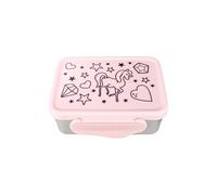ergobag Portamerenda in acciaio inox con divisorio e snack box, senza BPA, lavabile in lavastoviglie Rose - Rosa