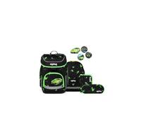 ergobag set zaino scolastico cubo set Beary fast lane - Nero | Zaino scolastico ergonomico in set classico da 5 pezzi, ideale per la prima elementare e la scuola quotidiana