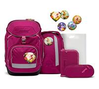 ergobag Set zaino scuola ergonomico, flessibile, 6 pezzi, Bacca di bosco, Taglia unica