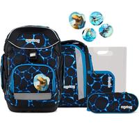 Ergobag Zaino Scuola Bambino PACK SET Resistente Acqua Bearassic Garden Nero Azzurro