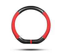 Ergocar Coprivolante per Auto Antiscivolo Protezione per Volante Auto D-Forma Fibra di Carbonio & Pelle PU Universale per Diametro 38 Cm (15 ") (Nero-rosso-striscia-B)