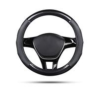 Ergocar Coprivolante per Auto Antiscivolo Sportivo Protezione per Volante Auto Fibra di Carbonio & Primo Strato di Pelle Bovina Universale per Diametro 38 cm (15 ") (Nero)