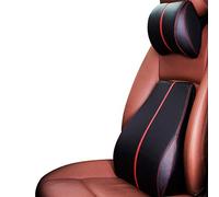 Ergocar Cuscino per Cervicale & Cuscino Lombare Copertina in Pelle PU Schiuma di Memoria Cuscino per La Schiena per Sedia Ufficio Auto Casa (Nero-Rosso, Cuscino per Cervicale + Cuscino Lombare)