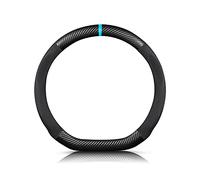 Ergocar Forma di D Fibra di Carbonio e Pelle PU in Microfibra Coprivolante Antiscivolo Coprivolante per Auto Universale Sport Traspirante Per diametro 38 cm（15"）-Nero Blu