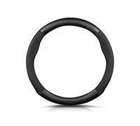 Ergocar Forma Rotonda Fibra di Carbonio e Pelle PU in Microfibra Coprivolante Antiscivolo Coprivolante per Auto Universale Sport Traspirante Per diametro 38 cm(15")-Nero