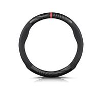 Ergocar Forma Rotonda Fibra di Carbonio e Pelle PU in Microfibra Coprivolante Antiscivolo Coprivolante per Auto Universale Sport Traspirante Per diametro 38 cm（15"）-Nero Rosso