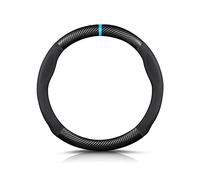 Ergocar Forma Rotonda Fibra di Carbonio e Pelle PU in Microfibra Coprivolante Antiscivolo Coprivolante per Auto Universale Sport Traspirante Per diametro 38 cm(15")-Nero Blu