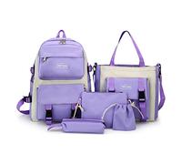 Ergocar Moda Impermeabile 5 in 1 Zaino Scuola Elementare Bambina con Borsa Tote, Astuccio, Portamonete, Borsa da Scuola Set, Zainetto Studenti Adolescente, Zaino PC Portatile 14-In, Viola