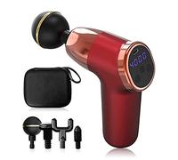 Ergocar Pistola Massaggio Muscolare Pistola Massaggiante Profondo Tessuto Elettrico 4 Testine 20 Velocità Massaggiatore Spalle Collo Elettrico Portatile Allevia Dolore,Stile Pulsante-Rosso
