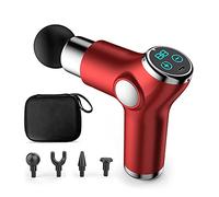 Ergocar Pistola Massaggio Muscolare Pistola Massaggiante Profondo Tessuto Elettrico 4 Testine 6 Velocità Massaggiatore Spalle Collo Elettrico Portatile Allevia il Dolore,Touch Screen-Rosso