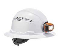 Ergodyne - 60156 Casco rigido ventilato con luce, stile a tesa piena, sospensione a cricchetto, classe C, Skullerz 8973LED, bianco