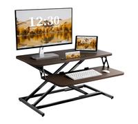ERGOMAKER Convertitore da Scrivania In Piedi con Vassoio della Tastiera, supporto per scrivania 80 x 40 cm, con due monitor,Noce Nero
