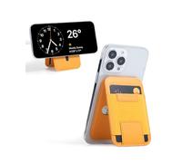 ergomi Mag-Safe - Portafoglio magnetico per iPhone 16/15/14/13/12, porta carte magnetico con supporto regolabile, portafoglio sottile in pelle vegana, magneti forti, 3 slot per schede, giallo