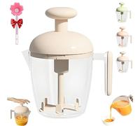 Ergonomic Multi-blade Manual Egg Mixer, Press The Egg Beater Cup, Semi-Automatic Rotating Eggs Whisk for Baking, Multi-function Rotary Whisk Blender for Cooking, Whisking, Blending, Beating (White)
