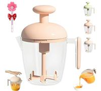 Ergonomic Multi-blade Manual Egg Mixer, Press The Egg Beater Cup, Semi-Automatic Rotating Eggs Whisk for Baking, Multi-function Rotary Whisk Blender for Cooking, Whisking, Blending, Beating (Pink)