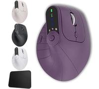 Ergonomic Triple-Connect Wireless Mouse, Tri-Mode Wireless & Wired Connectivity,Adjustable DPI 1000-2400,USB-C Rechargeable, Smart Display,Programmable Controls,Vertical Ergonomic Mouse (Purple)