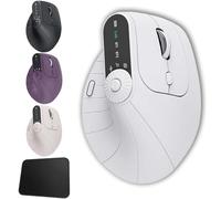 Ergonomic Triple-Connect Wireless Mouse, Tri-Mode Wireless & Wired Connectivity,Adjustable DPI 1000-2400,USB-C Rechargeable, Smart Display,Programmable Controls,Vertical Ergonomic Mouse (White)