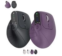 Ergonomic Triple-Connect Wireless Mouse, Vertical Ergonomic Mouse with 4 Adjustable DPI, Multi-Device Bluetooth & 2.4G Connectivity, 57° Handshake Grip & Smart Display (Black+ Purple)