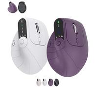 Ergonomic Triple-Connect Wireless Mouse, Vertical Ergonomic Mouse with 4 Adjustable DPI, Multi-Device Bluetooth & 2.4G Connectivity, 57° Handshake Grip & Smart Display (White+Purple)