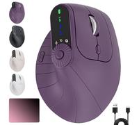 Ergonomic Triple-Connect Wireless Mouse, Wireless Ergonomic Vertical Mouse, 4 Adjustable DPI, Programmable Knob, USB-C Charging, for Pain Relief for Office, Gaming, Design (Purple)