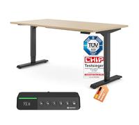 Ergotopia Desktopia Pro X Scrivania Elettrica con Altezza Regolabile con Garanzia di 7 Anni, Scrivania Ergonomica con 9 Posizioni Memorizzate (Piano: Acero, Struttura: Nero, 160 x 80 cm)