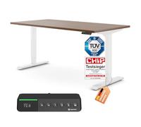 Ergotopia Desktopia Pro X Scrivania Elettrica con Altezza Regolabile con Garanzia di 7 Anni, Scrivania Ergonomica con 9 Posizioni Memorizzate (Piano: Noce, Struttura: Bianco, 160 x 80 cm)