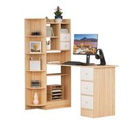 Erhigher Libreria combinata 2 in 1, a forma di L, scrivania per computer con libreria, scrivania angolare con ripiani portaoggetti, tavolo da studio con cassetti, per casa e ufficio, marrone