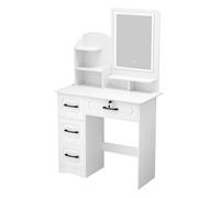 Erhigher Scrivania per trucchi, grande scrivania con 6 ripiani aperti, 4 cassetti, tavolo da trucco con luce, tavolo da toeletta per camera da letto, bianco