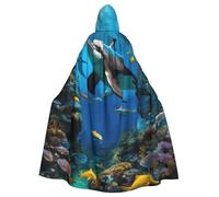 ERhoug 3D Underwater World Fish Dolphi Mantello con cappuccio per Halloween Cosplay, unisex strega accappatoio, costume da vampiro adulto