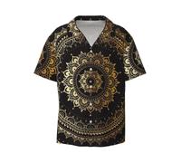 ERhoug Camicia button down a maniche corte da uomo con stampa mandala, Nero , 3XL