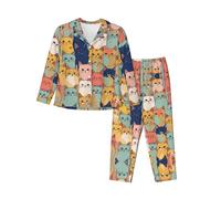 ERhoug Cute Cats In Una Varietà Di Colori Stampa Delle Donne Pigiama Set Manica Lunga Pulsante Giù, Morbido Pjs Per Indumenti Da Notte E Lounge Wear, Nero , L