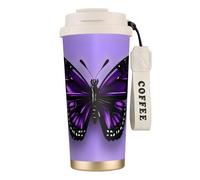 ERhoug Dreamlike - Tazza da caffè isolata in acciaio inossidabile 316 con stampa a farfalla viola, con coperchio sottovuoto, mantiene caldo o freddo, a prova di perdite e riutilizzabile, per viaggi