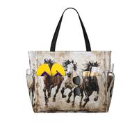 ERhoug Grande borsa da spiaggia con stampa artistica con cavalli che corrono, borsa da viaggio impermeabile e a prova di sabbia per le donne con cerniera e tasca bagnata