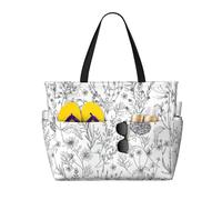 ERhoug Grande borsa da spiaggia con stampa di erbe e piante erbacee fiorite, borsa da viaggio impermeabile e a prova di sabbia per le donne con cerniera e tasca bagnata