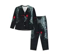 ERhoug Hacker Era Print Womens Pigiama Set Manica Lunga Pulsante Giù, Morbido Pjs Per Indumenti Da Notte E Lounge Wear, Nero , XL