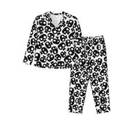 ERhoug Il pigiama delle donne della stampa dei teschi ha impostato la manica lunga giù il bottone, pigiama morbido per gli indumenti da notte e l'usura di salotto, Nero , M