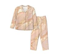 ERhoug Il pigiama delle donne della stampa del marmo dell'oro di rosa ha messo la manica lunga giù il bottone, i pigiami molli per gli indumenti da notte e l'usura, Nero , XL