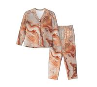 ERhoug Il pigiama delle donne della stampa del marmo dell'oro di rosa ha messo la manica lunga giù il bottone, i pigiami molli per gli indumenti da notte e l'usura, Nero , L