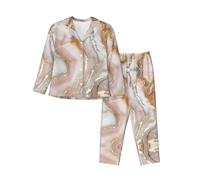 ERhoug Il pigiama delle donne della stampa del marmo dell'oro di rosa ha messo la manica lunga giù il bottone, i pigiami molli per gli indumenti da notte e l'usura, Nero , XXL